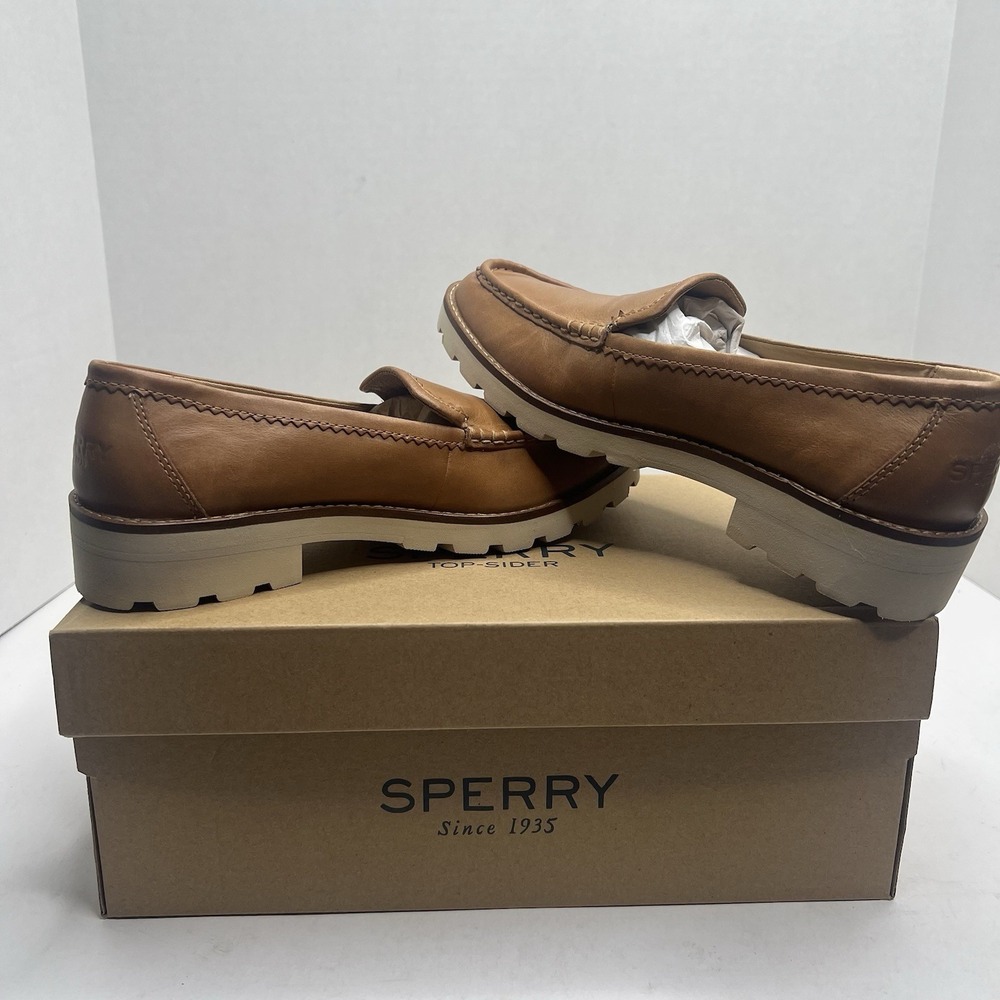 Sperry Top-Sider A/O Lug Loafer Women’s 7.5 M Tan Leather Platform Shoes NIB